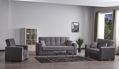 87" Gray Microfiber Convertible Futon Sleeper Sofa And Toss Pillows With Storage