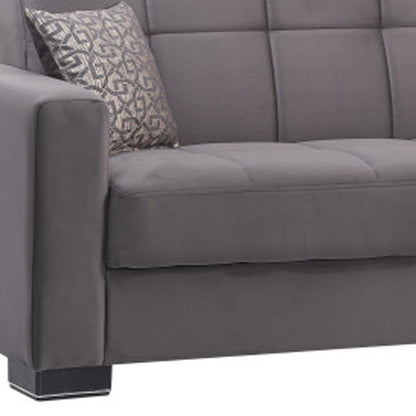 87" Gray Microfiber Convertible Futon Sleeper Sofa And Toss Pillows With Storage
