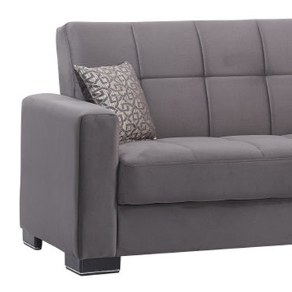87" Gray Microfiber Convertible Futon Sleeper Sofa And Toss Pillows With Storage