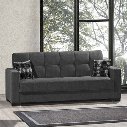 87" Dark Gray Chenille Convertible Futon Sleeper Sofa And Toss Pillows With Storage