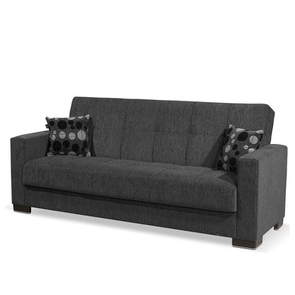 87" Dark Gray Chenille Convertible Futon Sleeper Sofa And Toss Pillows With Storage