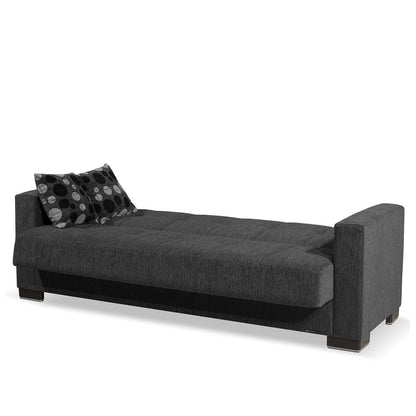 87" Dark Gray Chenille Convertible Futon Sleeper Sofa And Toss Pillows With Storage