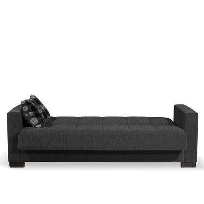 87" Dark Gray Chenille Convertible Futon Sleeper Sofa And Toss Pillows With Storage