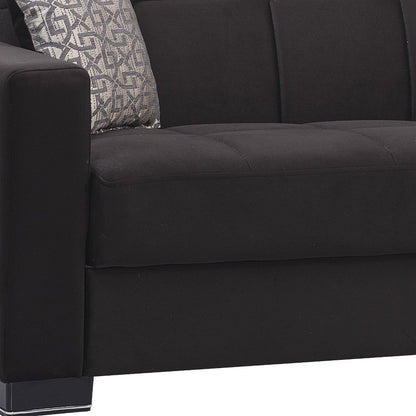 87" Black Microfiber Convertible Futon Sleeper Sofa And Toss Pillows With Storage