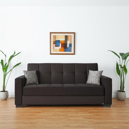 87" Black Microfiber Convertible Futon Sleeper Sofa And Toss Pillows With Storage