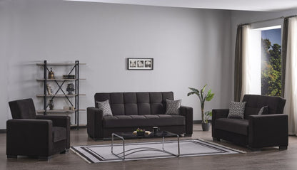 87" Black Microfiber Convertible Futon Sleeper Sofa And Toss Pillows With Storage