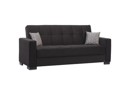 87" Black Microfiber Convertible Futon Sleeper Sofa And Toss Pillows With Storage