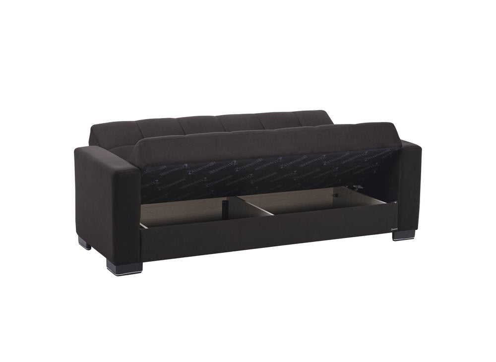 87" Black Microfiber Convertible Futon Sleeper Sofa And Toss Pillows With Storage