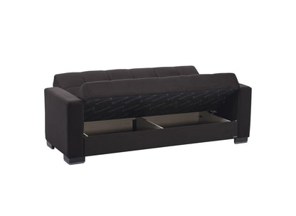 87" Black Microfiber Convertible Futon Sleeper Sofa And Toss Pillows With Storage