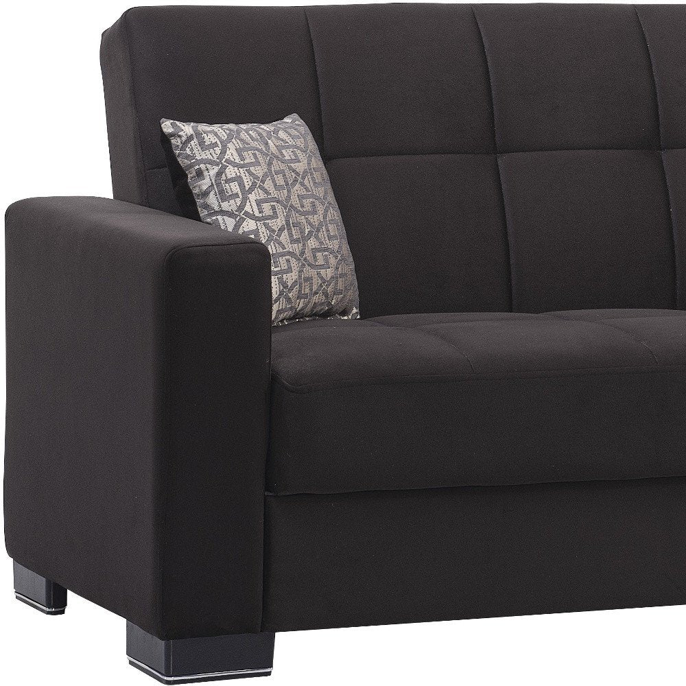 87" Black Microfiber Convertible Futon Sleeper Sofa And Toss Pillows With Storage