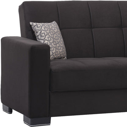 87" Black Microfiber Convertible Futon Sleeper Sofa And Toss Pillows With Storage
