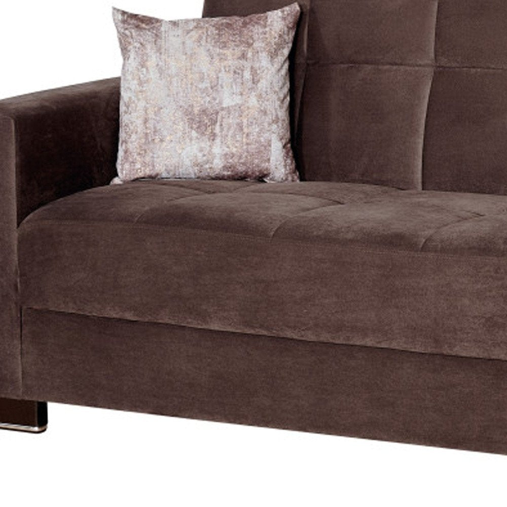87" Brown Microfiber Convertible Futon Sleeper Sofa And Toss Pillows With Storage