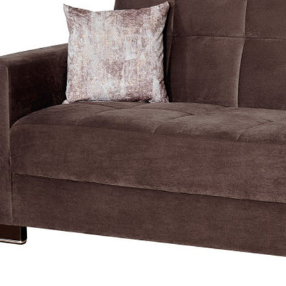 87" Brown Microfiber Convertible Futon Sleeper Sofa And Toss Pillows With Storage