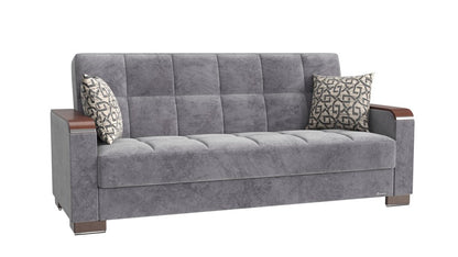 87" Gray Microfiber Convertible Futon Sleeper Sofa And Toss Pillows With Storage