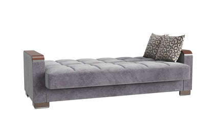 87" Gray Microfiber Convertible Futon Sleeper Sofa And Toss Pillows With Storage