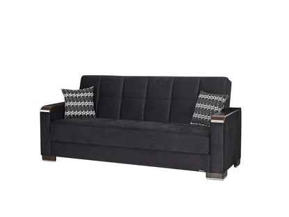 87" Black Microfiber Convertible Futon Sleeper Sofa And Toss Pillows With Storage