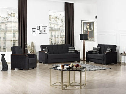 87" Black Microfiber Convertible Futon Sleeper Sofa And Toss Pillows With Storage