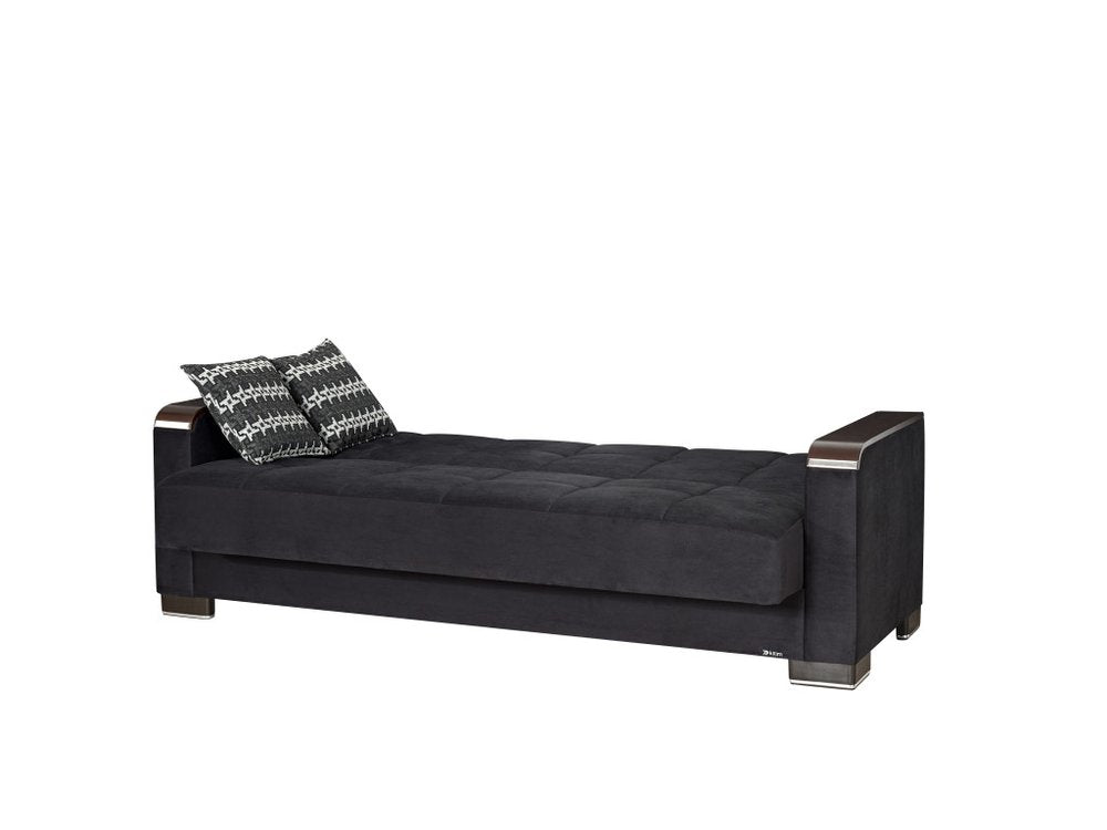 87" Black Microfiber Convertible Futon Sleeper Sofa And Toss Pillows With Storage