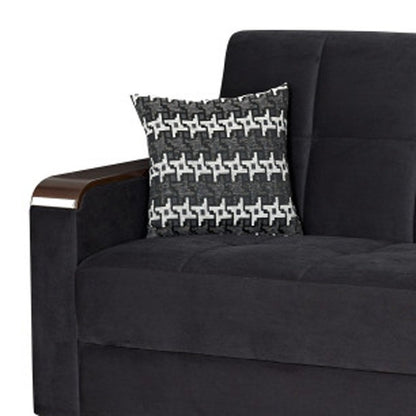 87" Black Microfiber Convertible Futon Sleeper Sofa And Toss Pillows With Storage