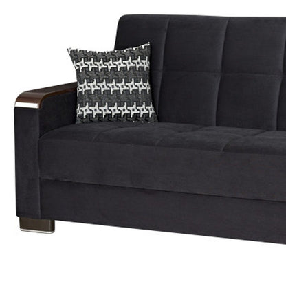 87" Black Microfiber Convertible Futon Sleeper Sofa And Toss Pillows With Storage