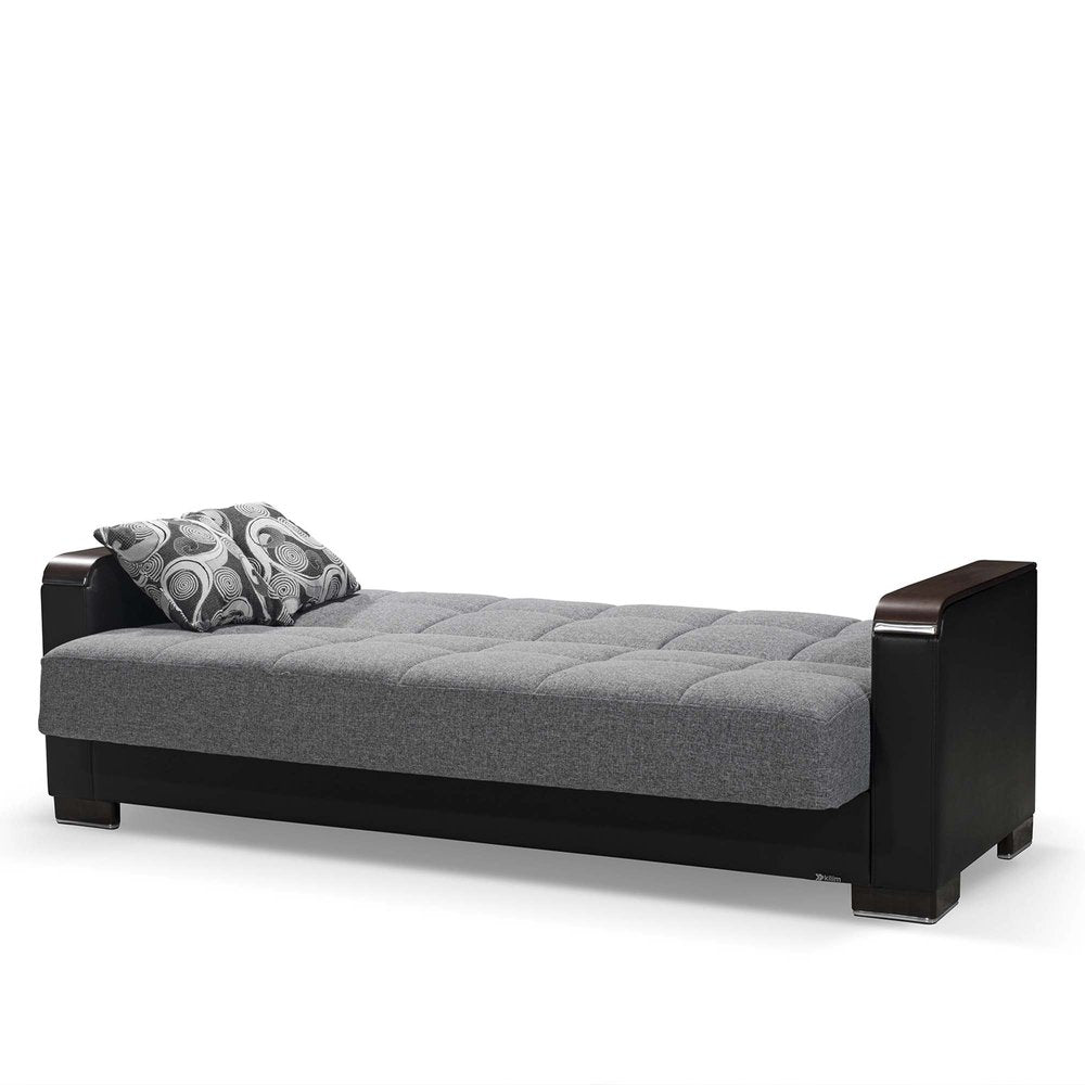 87" Gray And Black Microfiber Convertible Futon Sleeper Sofa And Toss Pillows With Storage