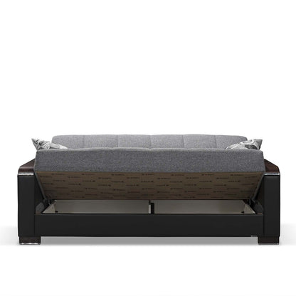 87" Gray And Black Microfiber Convertible Futon Sleeper Sofa And Toss Pillows With Storage