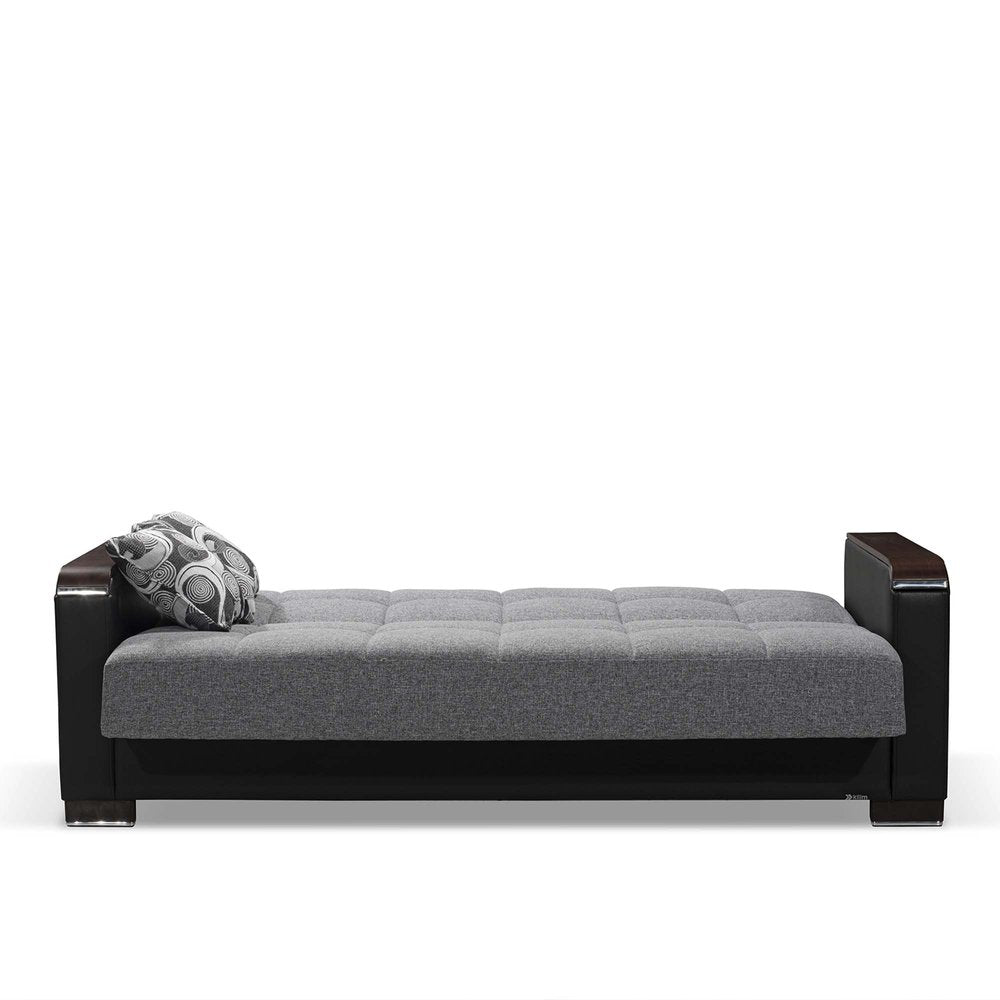 87" Gray And Black Microfiber Convertible Futon Sleeper Sofa And Toss Pillows With Storage