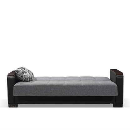 87" Gray And Black Microfiber Convertible Futon Sleeper Sofa And Toss Pillows With Storage