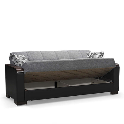 87" Gray And Black Microfiber Convertible Futon Sleeper Sofa And Toss Pillows With Storage