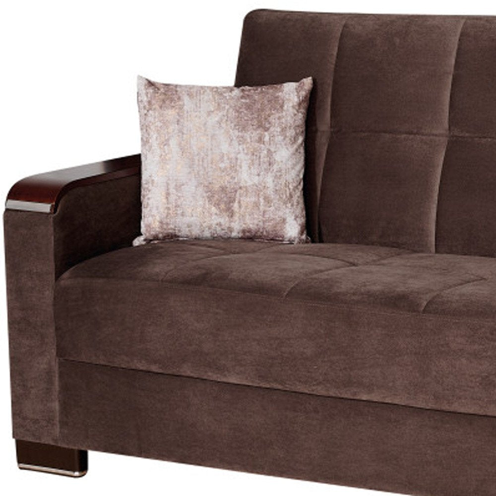 87" Brown Microfiber Convertible Futon Sleeper Sofa And Toss Pillows With Storage