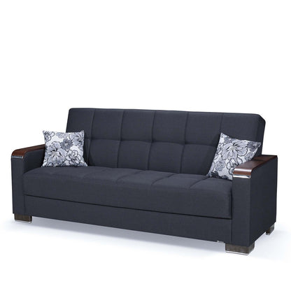 87" Dark Blue Chenille Convertible Futon Sleeper Sofa And Toss Pillows With Storage