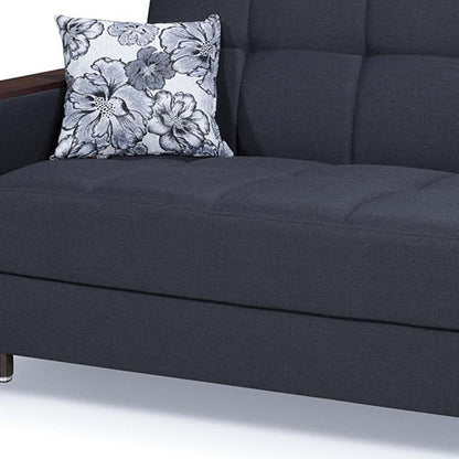 87" Dark Blue Chenille Convertible Futon Sleeper Sofa And Toss Pillows With Storage