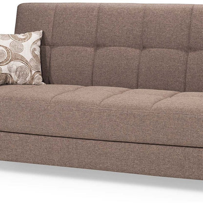 87" Brown Chenille Convertible Futon Sleeper Sofa And Toss Pillows With Storage