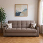 87" Brown Chenille Convertible Futon Sleeper Sofa And Toss Pillows With Storage