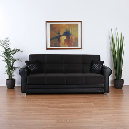 89" Black Polyester Convertible Futon Sleeper Sofa And Toss Pillows With Storage