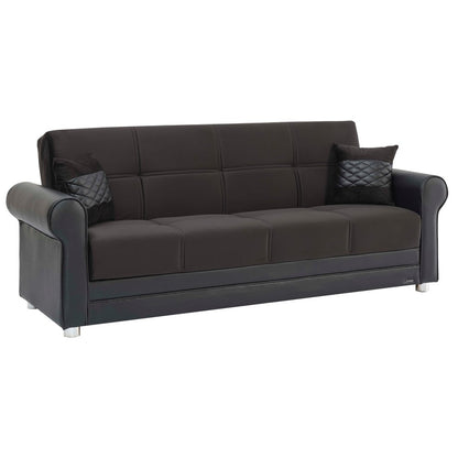 89" Black Polyester Convertible Futon Sleeper Sofa And Toss Pillows With Storage