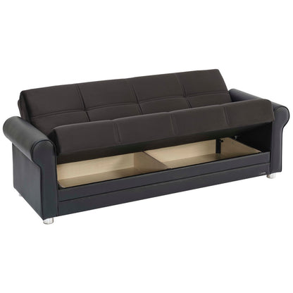 89" Black Polyester Convertible Futon Sleeper Sofa And Toss Pillows With Storage
