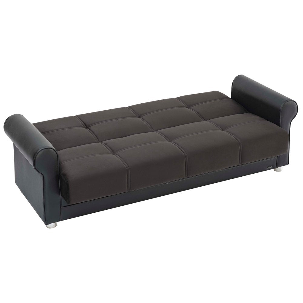 89" Black Polyester Convertible Futon Sleeper Sofa And Toss Pillows With Storage