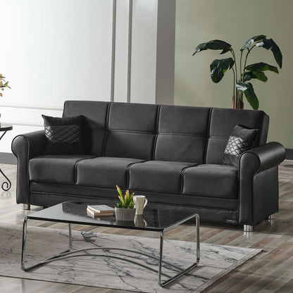 89" Black Polyester Convertible Futon Sleeper Sofa And Toss Pillows With Storage