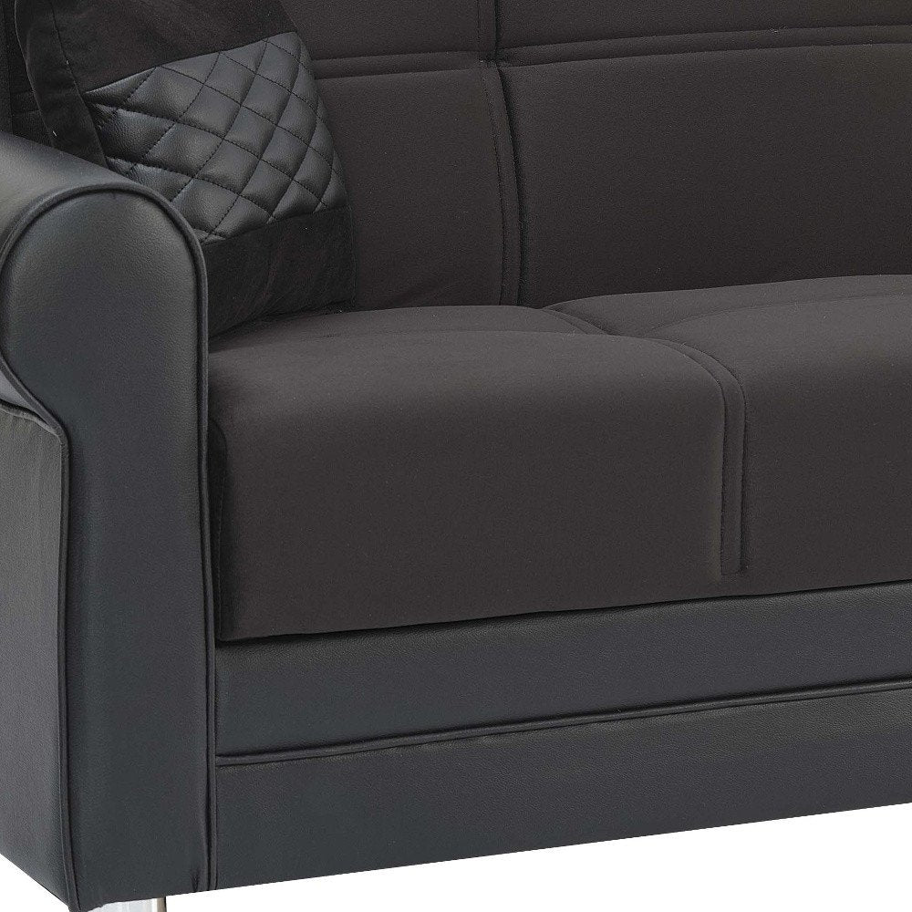 89" Black Polyester Convertible Futon Sleeper Sofa And Toss Pillows With Storage