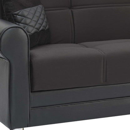 89" Black Polyester Convertible Futon Sleeper Sofa And Toss Pillows With Storage