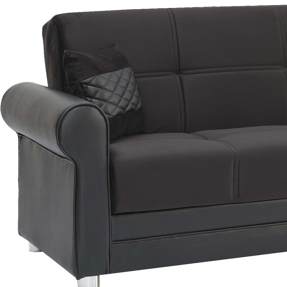 89" Black Polyester Convertible Futon Sleeper Sofa And Toss Pillows With Storage