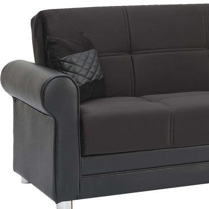 89" Black Polyester Convertible Futon Sleeper Sofa And Toss Pillows With Storage
