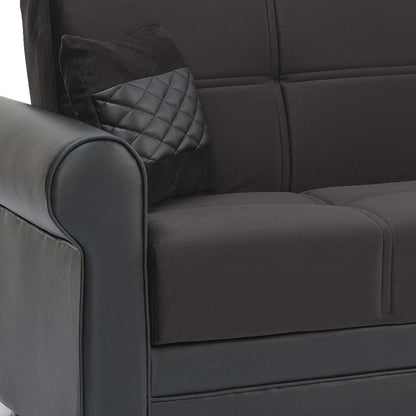 89" Black Polyester Convertible Futon Sleeper Sofa And Toss Pillows With Storage