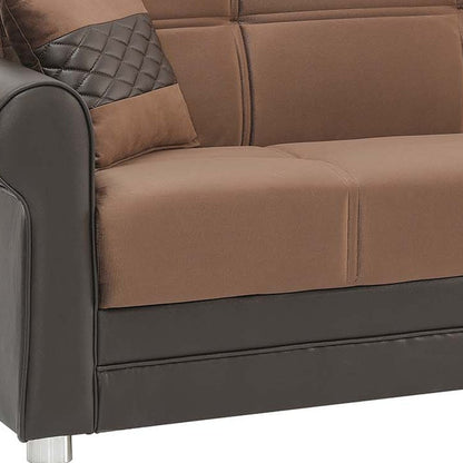 89" Brown Polyester Convertible Futon Sleeper Sofa And Toss Pillows With Storage