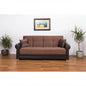 89" Brown Polyester Convertible Futon Sleeper Sofa And Toss Pillows With Storage