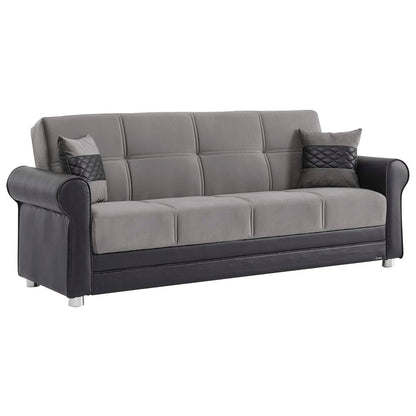 89" Gray Polyester Convertible Futon Sleeper Sofa And Toss Pillows With Storage
