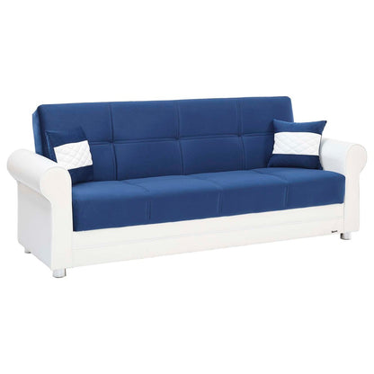 89" Sky Blue Polyester Convertible Futon Sleeper Sofa And Toss Pillows With Storage