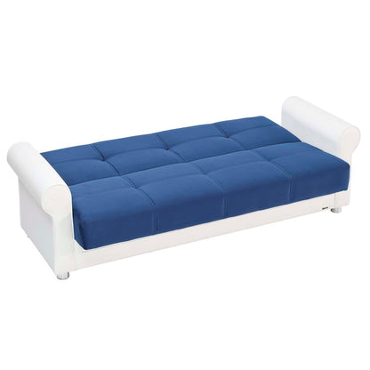 89" Sky Blue Polyester Convertible Futon Sleeper Sofa And Toss Pillows With Storage