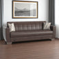 84" Brown Faux Leather Convertible Futon Sleeper Sofa And Toss Pillows With Storage